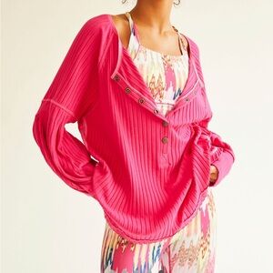 NWT Free People FP Movement Bella Layer Henley Top Women’s Small Passionfruit